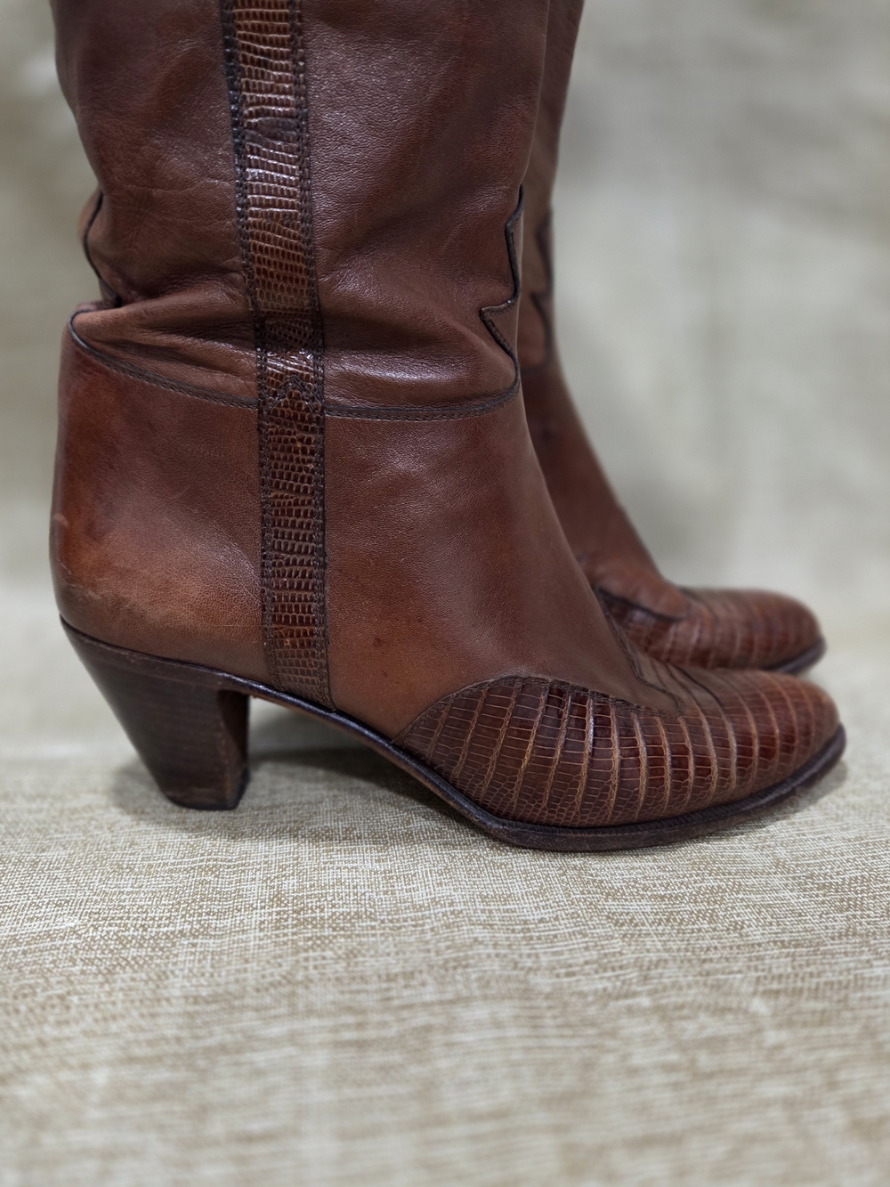 Vintage Tanino Crisci Brown Leather & Lizard Western Boots Womens Size 7 - Picture 4 of 12
